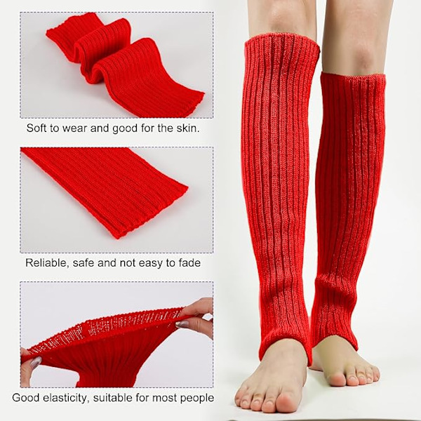 Säärystimet, pehmeät säärystimet, muodikkaat ribbineulotut säärystimet, joustavat säärystimet tytöille cosplay-asuun, joulujuhliin, urheiluun, joogaan Red