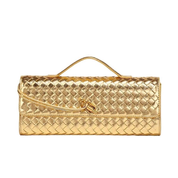 Håndlavet vævet crossbody taske til kvinder - Læder clutch pung med aftagelig skulderrem gold