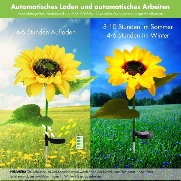 Solcellelamper Udendørs Haveblomster, 2x5 Stærkere Solcellelamper, Solcelleblomster Havepynt Vandtæt, Solcellelamper til G Yellow