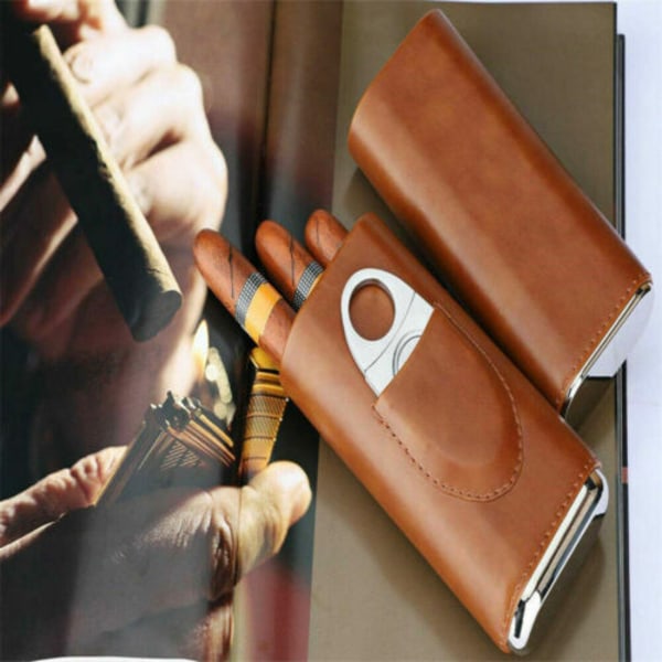 Hem Humidors Cigarr Box Case Hållare Läder Travel Kit Brown
