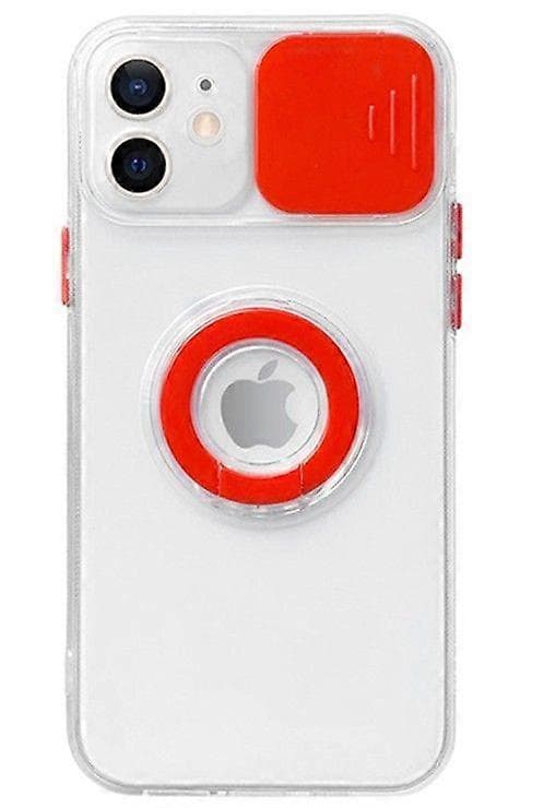 Candy Farve Ring Holder Slide Linse Kamerabeskyttelse Klar Blød iPhone Case (rød, iPhone 12 Pro)