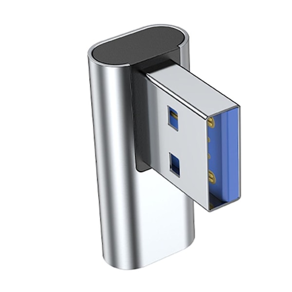 90 Graders USB till USB C Adapter USB3.0 Hane till Typ-C Hona Konverter Laddningsadapter Stödjer Dataöverföring & Laddning Silver right