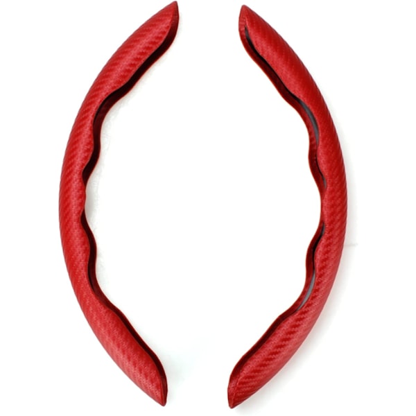 Kolfiberrattöverdrag, Universal Halkskyddande Rattöverdrag för De Flesta Bilar, 2-pack, Röd
