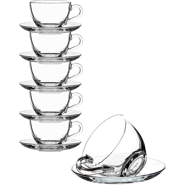 6-Dele Glas Kopper med Underkopper 80ml