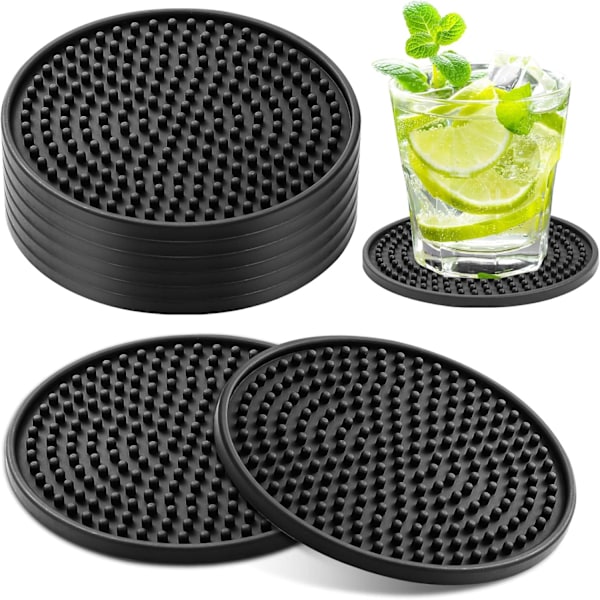 8 st Svarta Underlägg, Tjock Design (0,5 cm) Runda Muggar Underlägg Set om 8 (Svart 1)