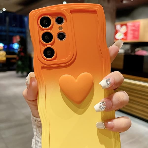 s24plus Love Heart Gradient Håndleddsstroppdeksel til Samsung Galaxy S-serien, Oransje Gul s24plus