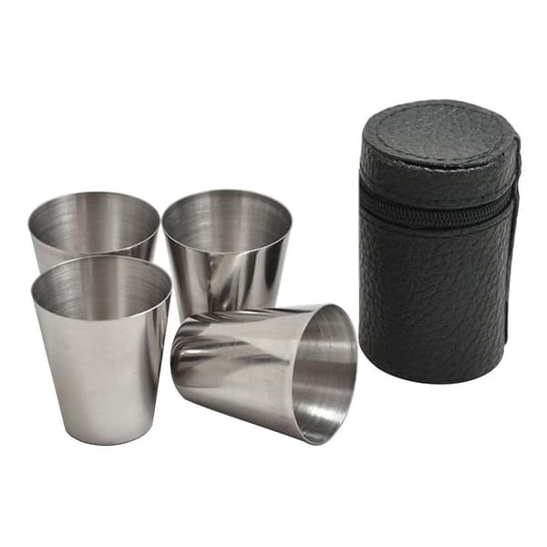 4x Små rustfrie stålglass med oppbevaring
