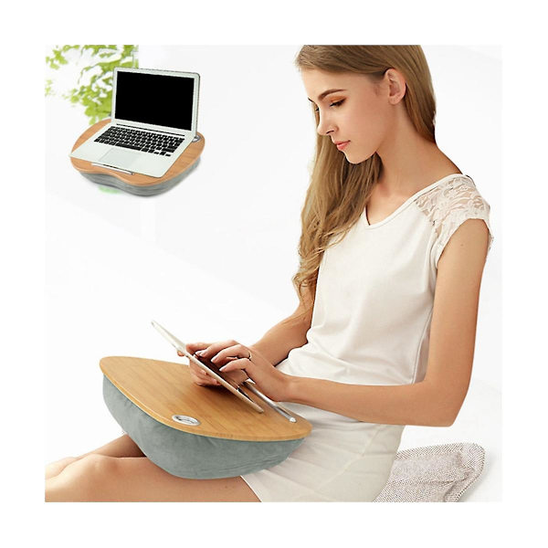 Laptop-skrivbord med kuddfodral, bärbar bambu-laptopbord, kuddfodral, skrivbord för 14 tum