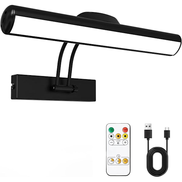 Fjernbetjent væglampe, trådløs LED billedlampe, drejeligt LED lampehoved med timer, 180° drejelig arm billedlampe til Fresco