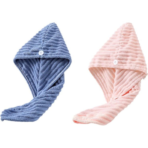 Mikrofiber Hårhanddukar, Hårhandduks-turbaner med Knappar, Superabsorberande Hårtorkningshandduk, Anti-Frizz Twist Turban, Hår-torkningsmössor för Badrum