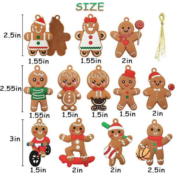 12-Pakning Plast Pepperkakemann Juletrepynt - 7,6 cm Juledekorasjoner style 2