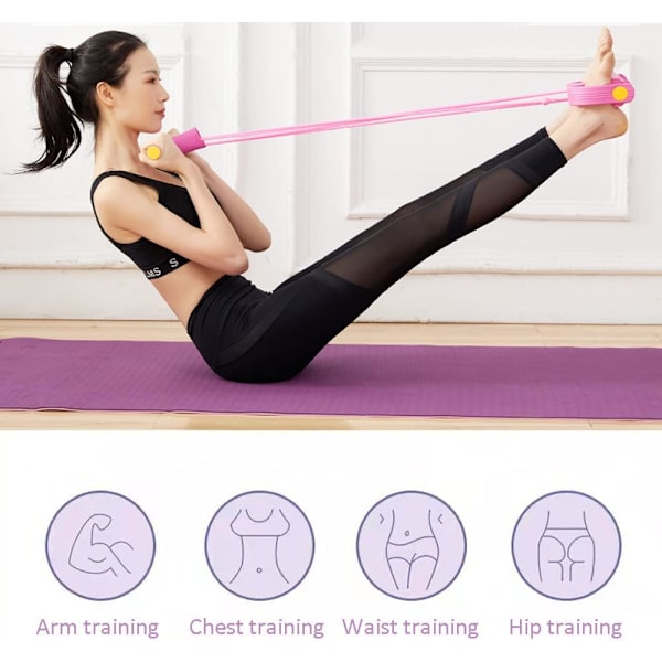 Multifunksjonell motstandstrening 4-rørs pedalmotstandsbånd Sit-up trekk tau Fitness Pedal Exerciser Spennings tau Sport Trainer Utstyr pink