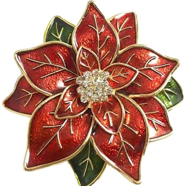 Punainen jouluinen Poinsettia-solki Punainen Poinsettia-kukka Strassisolki Soljet