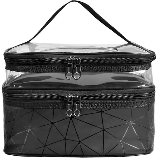 Rejse Toilet Tasker Dobbelt Lag Kosmetiktaske Bærbar Makeup Taske Organizer Stor Vasketaske Lavet Af Vandtæt Klar Pvc Med Lynlås & Håndtag silver