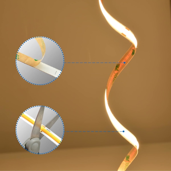 COB LED Strip Lights 3000K, Dimbar LED Strip Kit, Super Starka 5V LED Tejp Ljus CRI90+, 5M 320 LED, Varmvit (B 8mm)