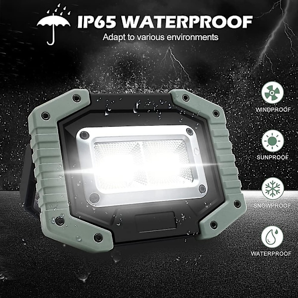 Genopladelig LED Arbejdslampe Bærbar 2-pak - 30w 1500lm Genopladelig Vandtæt Projektør, Campinglampe Til Garage, Bilreparation, Fiskeri