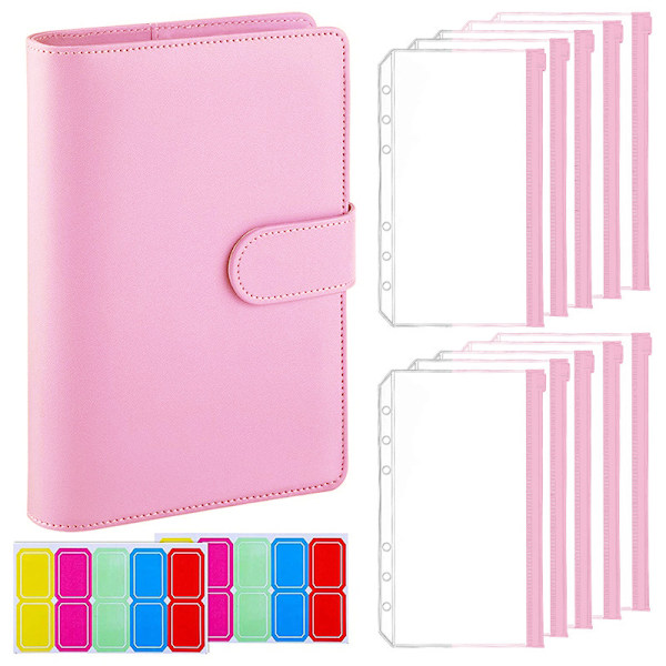 A6 PU-läder budgetpärm - 6-ring pärm för budgetplanerare (rosa) Pink