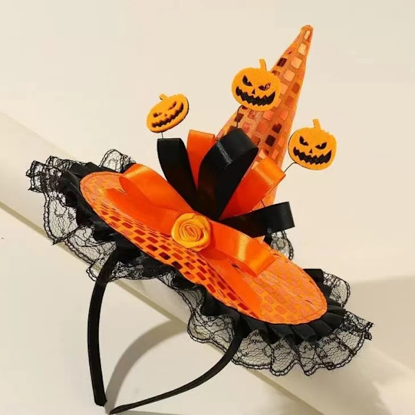 Spøgelse og græskar orange pailletter heksehat Halloween hårbøjle black