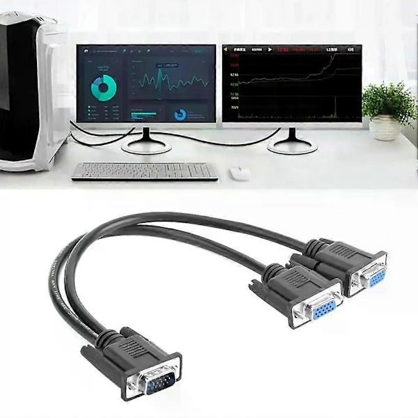 VGA Splitterkabel 1 Datamaskin til Dobbel 2 Skjerm Adapter Y Splitter Hann til Hunn VGA Ledning for Laptop Stasjonær PC