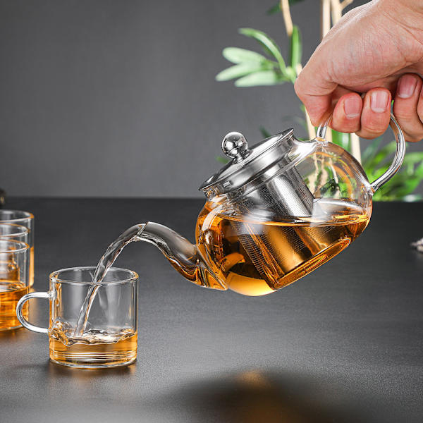 Glastekande med rustfrit stål infuser & låg, Borosilikatglas tekande, der er sikker til komfur, blomstrende & løse teblade tekander, 800 ml