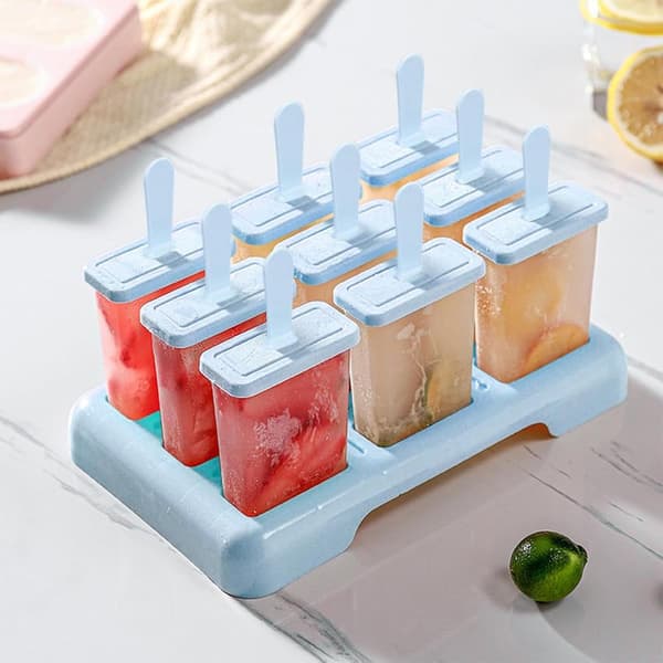 Popsicle forme genanvendelig, isform, med børster, ispinde og foldbare silikone tragte (blå)