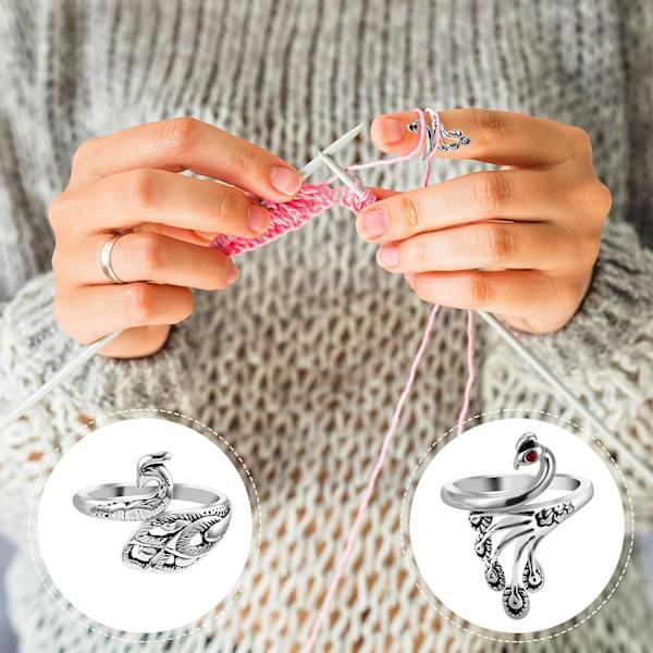 4 kpl säädettävät neulotut renkaat virkkaamiseen, sormiloop-langanohjainpidike, Peacock-kudontakuja, punottu avoin peukalonsuojus DIY- käsityötarvikkeille