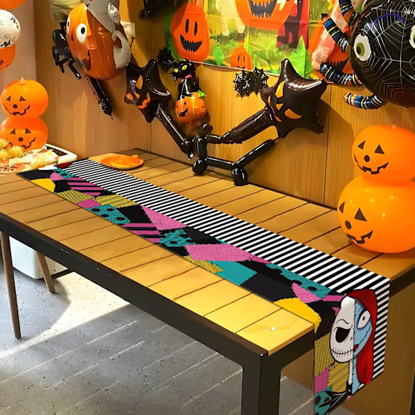 Painajainen ennen joulua Pöytäliina Halloween Jack Skellington ja Sally Syntymäpäiväjuhlakoriste Kotikeittiön Ruokasalin Sisustus 13" x 72"