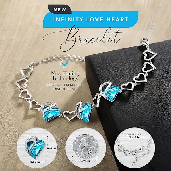 Infinity Love Heart Link Armbånd, Fødselssten eller Helbredende Sten Krystal Armbånd til Kvinder, Sølvfarvede Smykkegaver til Hende