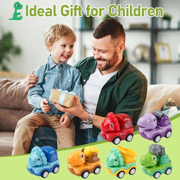 6 stk. billeker for 1-2 år gamle gutter Dinosaur, lekebiler for småbarn, trekk tilbake biler, dinosaurleker for jenter og gutter, barnebiler