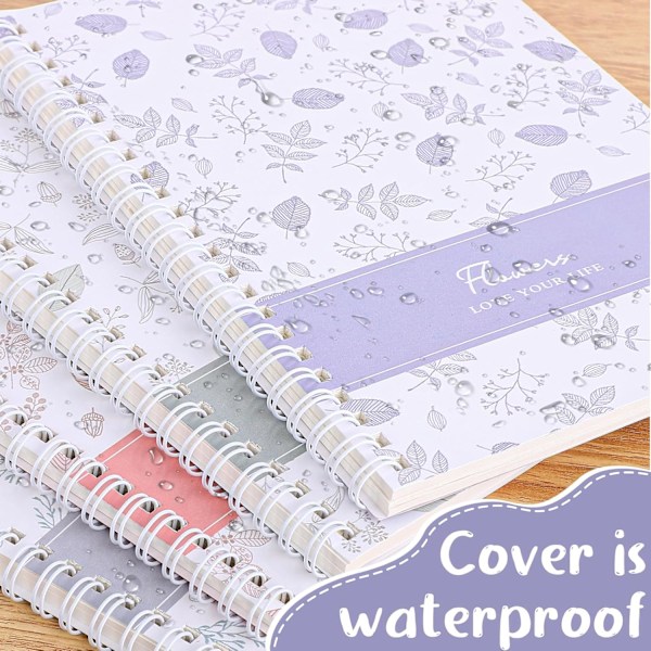 4 pakker spiralblok A5, blade mønster omslag wirebundne notesbøger bulk journals, 20 x 14 cm 120 sider 60 ark linjeret notesbog