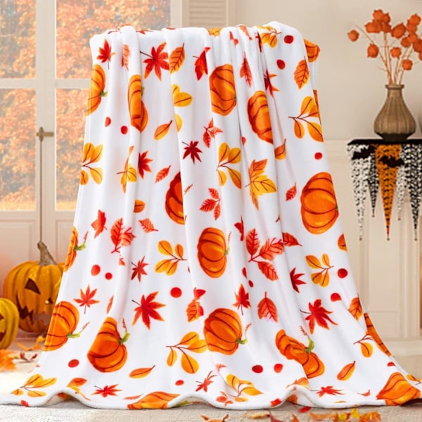 Efterårsplaid, Halloween Græskar Efterår Plys Efterårsdekoration Fleece Fuzzy Picnic Plaid til Sofa Stole (50\" x 60\")