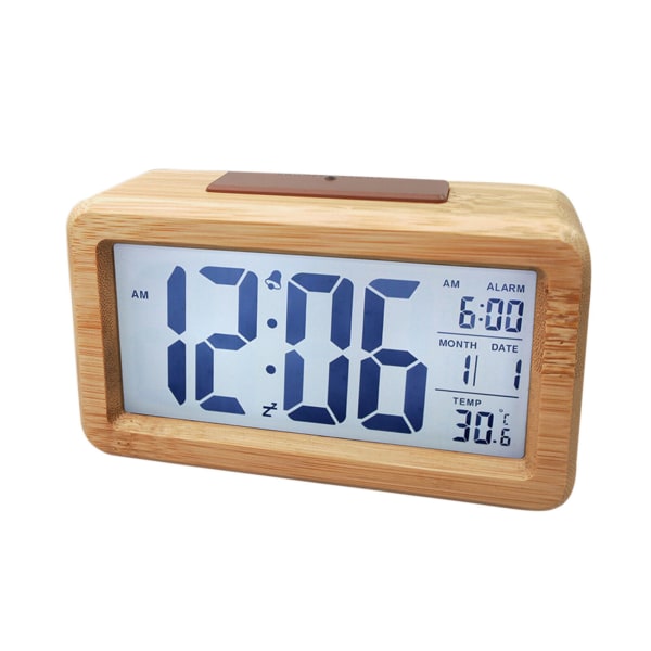 Digital väckarklocka i trä, tidvisning elektronisk klocka för sängen i sovrummet