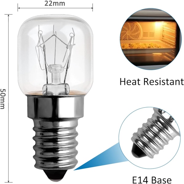 25W Ovnpære 300 Grader E14 Dæmpbar, Varm Hvid 2700k, AC 220V-240V, 85LM, Til Mikrobølgeovn, Ovn, 6 stk 25W