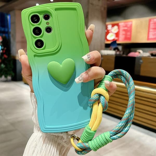 s24 Kärlekshjärta Gradient Handledsrem Fodral för Samsung Galaxy S-serien, Grön Blå s24