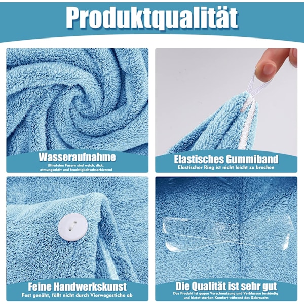 Hårhandduk i Mikrofiber, Hårhandduk, Hårmössor med Knappar, Anti-frizz Hårhandduk i Mikrofiber, Hårturban i Mikrofiber blue
