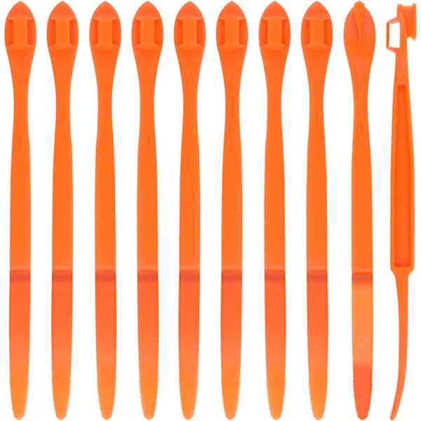 10 st apelsinskalare, långa handtag räfflade citrusskalare, lätt att hålla, plastgrönsaksskärare, fruktöppnare, köksredskap