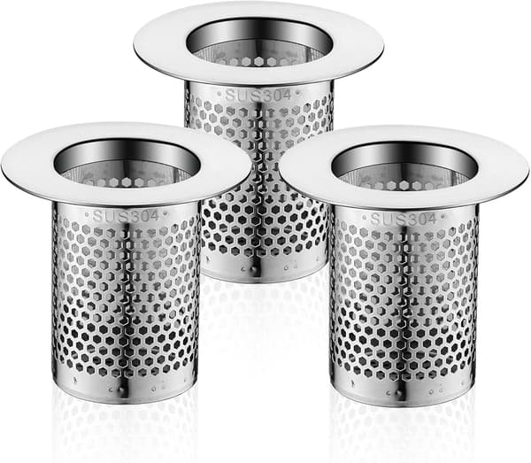 Hårfälla för dusch, 3 stycken diskbänksfilter i rostfritt stål, 5,5 × 5 cm diskbänkspluggfilter för balkong