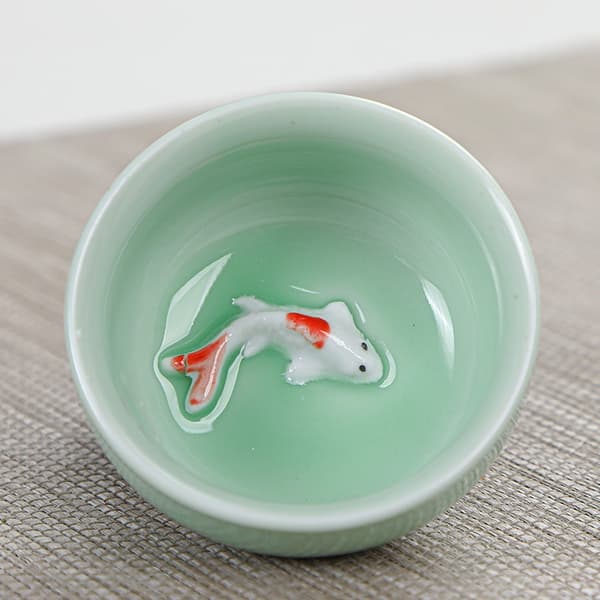 Celadon Fisk Te sæt - 1 Tekande med 6 kopper, Perfekt gave til hjem og forretning, Elegant keramisk te sæt
