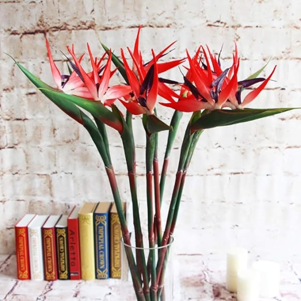 65 cm stora eleganta paradisfågel hem konstgjorda blommor 3 delar Red