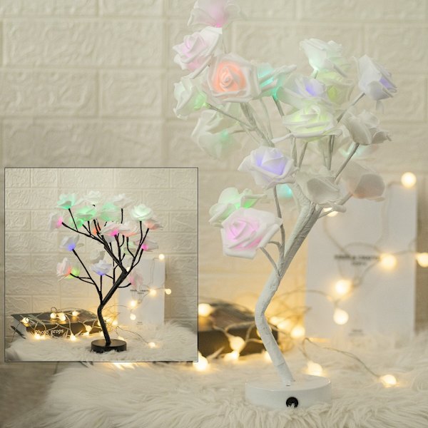 Juledekorationer Rose Bonsai Lampe Farverigt Lys Julekort Træ Lys Feriefest Dekoration white