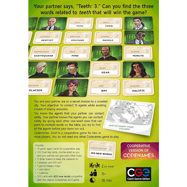 Czech Games Codenames: Duet - Tvåspelarordavledningspelet för fester hemma