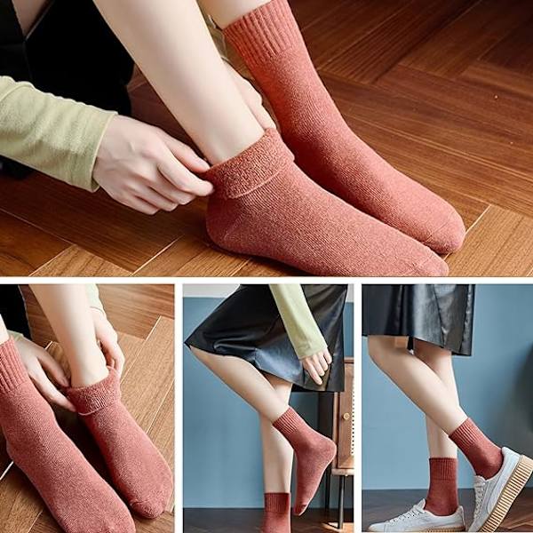 5 Par Damsockor, Tjocka Vintersockor, Mysiga Sockor, Mjuka Andningsbara Sockor