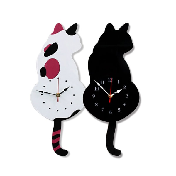 Cat Wagging Tail Wall Clock, Silent cat Tail Clock with Wagging Tail white