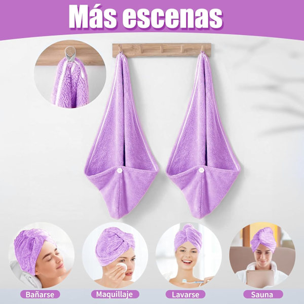 Mikrofiber Hårhåndklæde, Hårhåndklæde, Hårhætter med Knapper, Anti-frizz Mikrofiber Hårhåndklæde, Mikrofiber Hår Turban purple