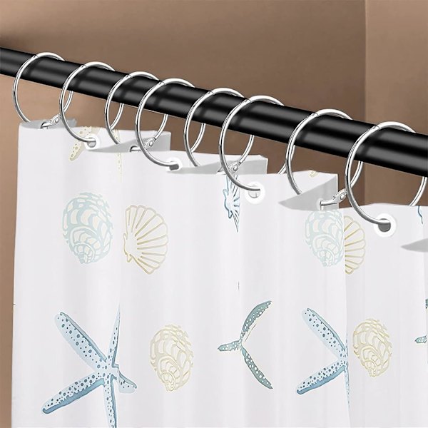 Duschdraperi-krokar, duschdraperi-ringar för badrum duschstång, snäppfogsdesign silver