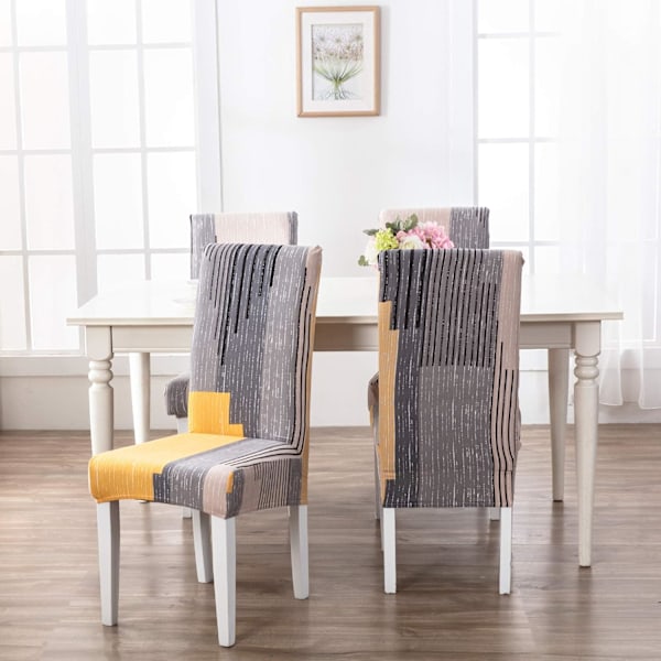 Stoltrekksett med 4, Jacquard Spisestoltrekk, Svingstoler, Universelle Stoltrekk, for Spisestue, Hotell, Kjøkken