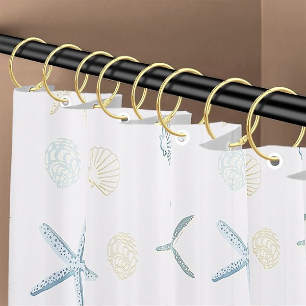 Duschdraperi-krokar, duschdraperi-ringar för badrum duschstång, snäppfogsdesign gold