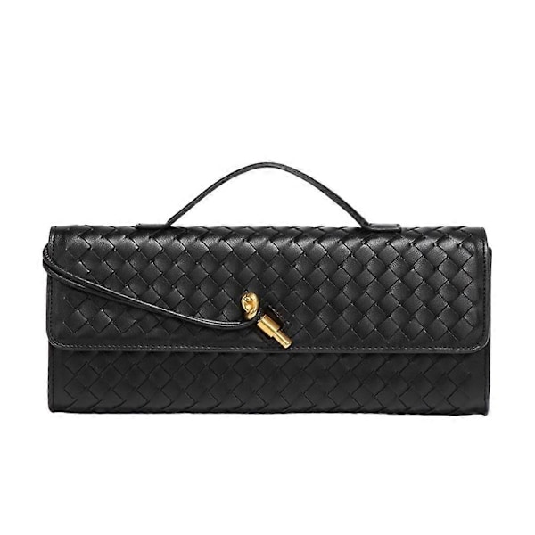 Handvävd Crossbody-väska för kvinnor - Läder Clutch-plånbok med avtagbar axelrem black
