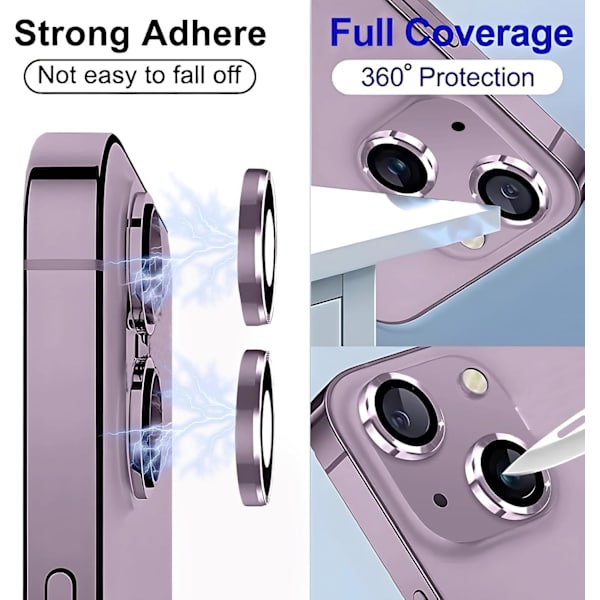 Kamerlinsskydd för iPhone 14 / iPhone 14 Plus, Splittersäkra Ultra HD Individuella Linsskydd, Lila