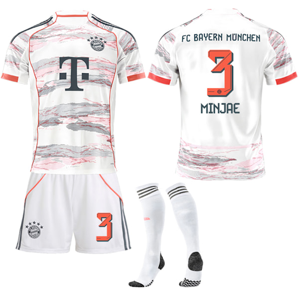 25-26 FC Bayern München Bortatröja NO.3 MINJAE Set Barn Vuxen Fotbollsutrustning med Strumpor NO.3 22